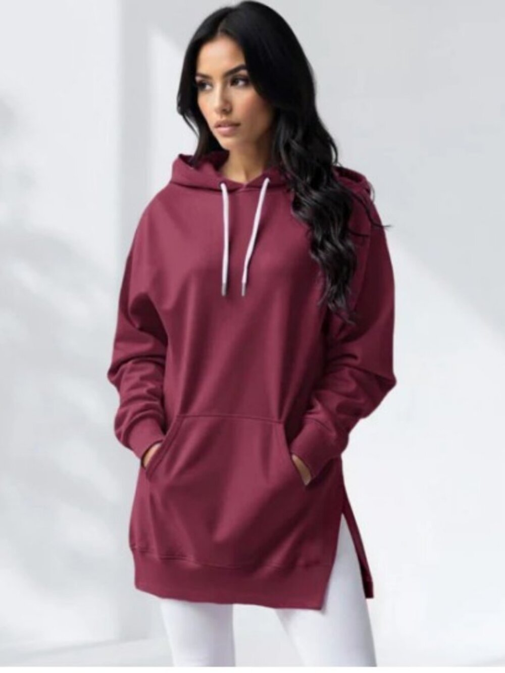 The Warmy Deep Red Wine Color Oversized Fleece Comfy Sweatshirt Hoodie sz XL NEW